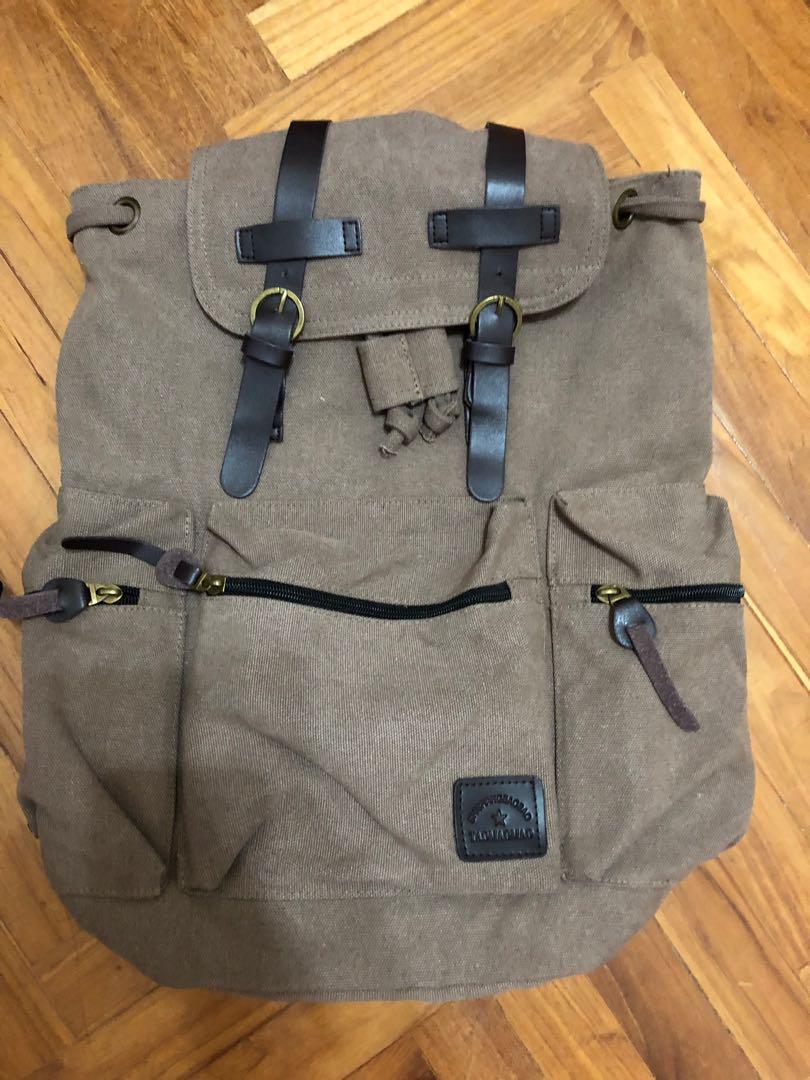 Men Women Vintage Army Canvas Backpack Rucksack School Satchel Travel Hiking Bag 