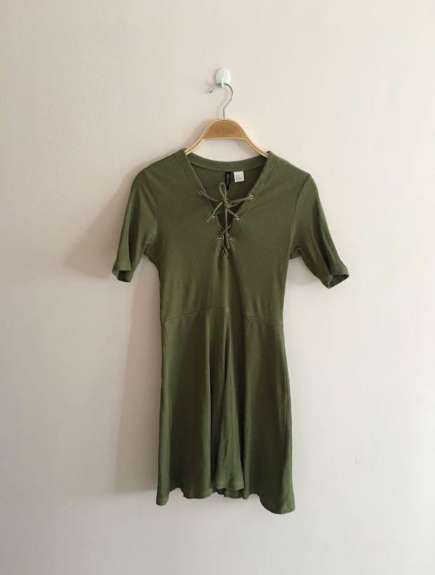 H&m army green dress Clearance