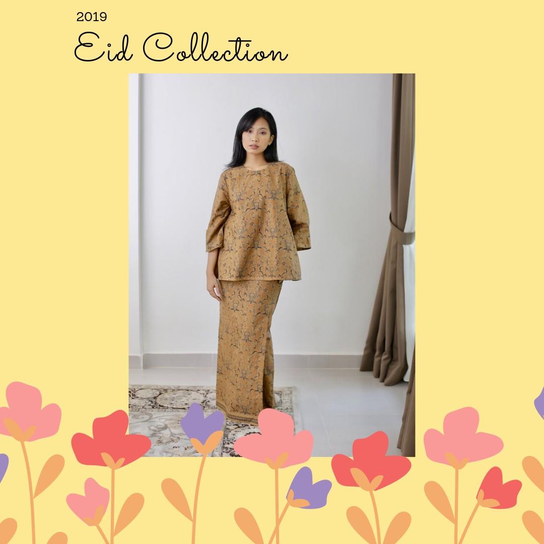 Printed Baju Kurung Kedah Cotton Set Black Brown Orangey Brown Women S Fashion Muslimah Fashion Baju Kurung Sets On Carousell