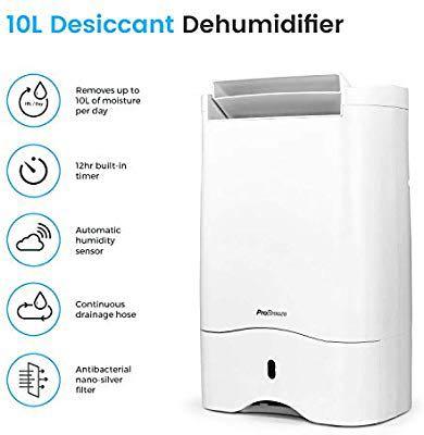 Pro Breeze 10l Desiccant Dehumidifier With Timer Air Filter