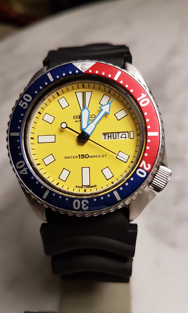 Vintage Seiko Turtle Diver 6309-7290 Auto Day/Date Pepsi/Yellow Dial.,  Women's Fashion, Watches & Accessories, Watches on Carousell