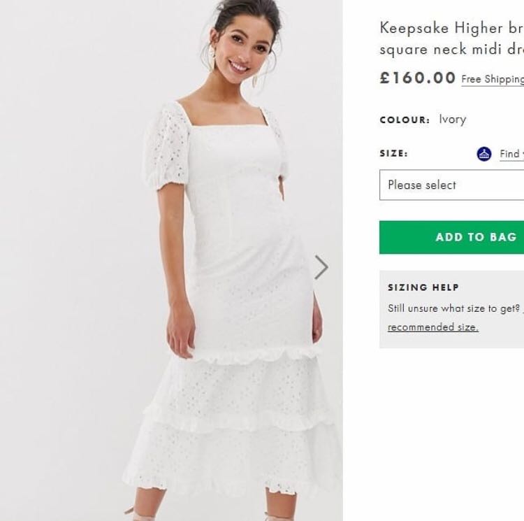 VL10228 Keepsake white off shoulder lace frill midi dress
