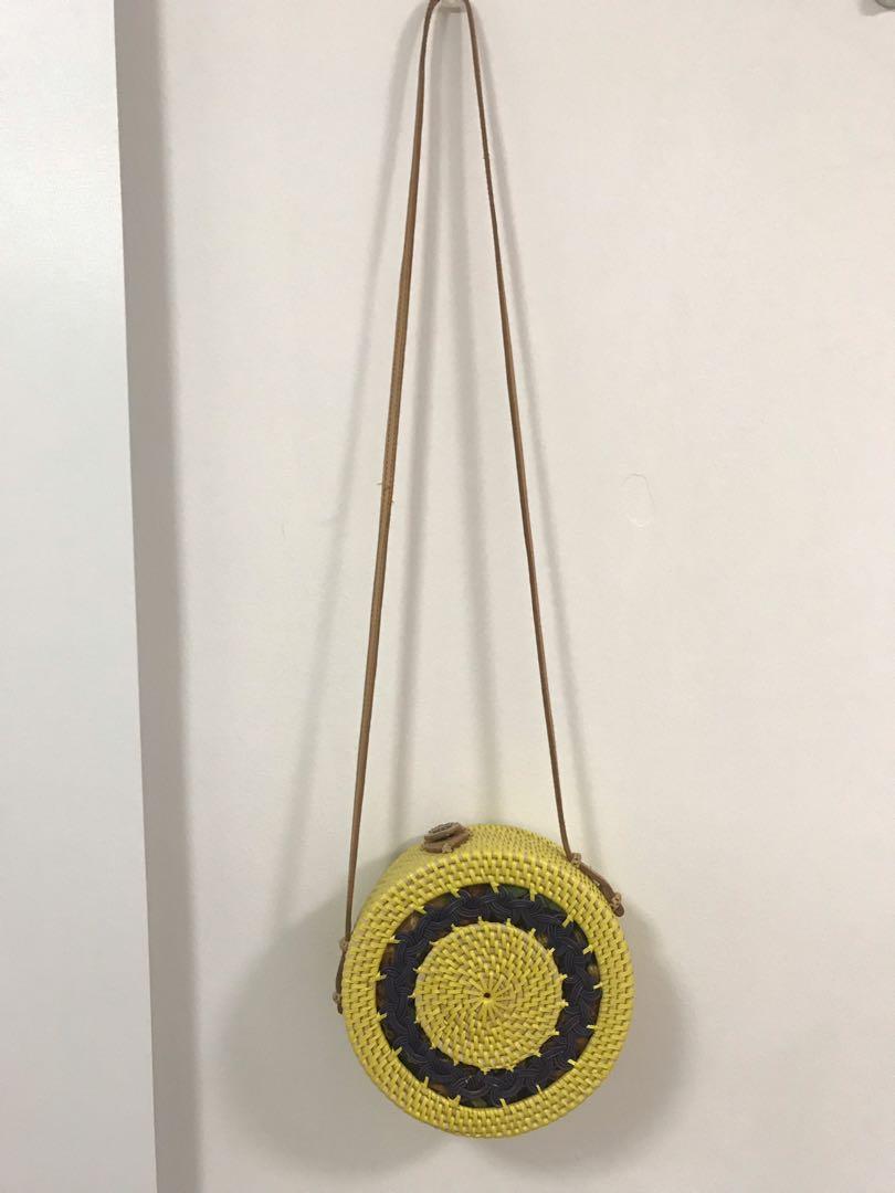 yellow rattan bag