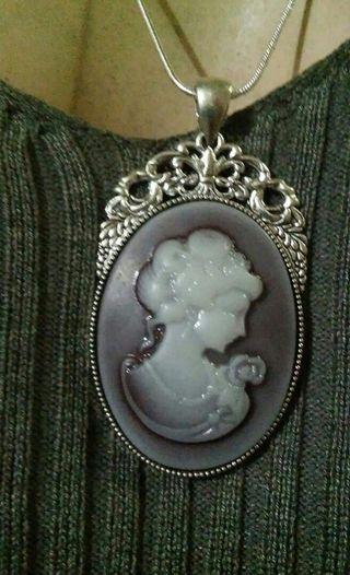 Lady Victorian Cameo #Big size 40mm by 30mm925silver silver chain Necklace