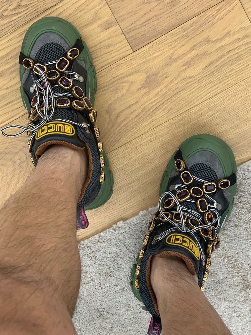 gucci flashtrek sneakers on feet