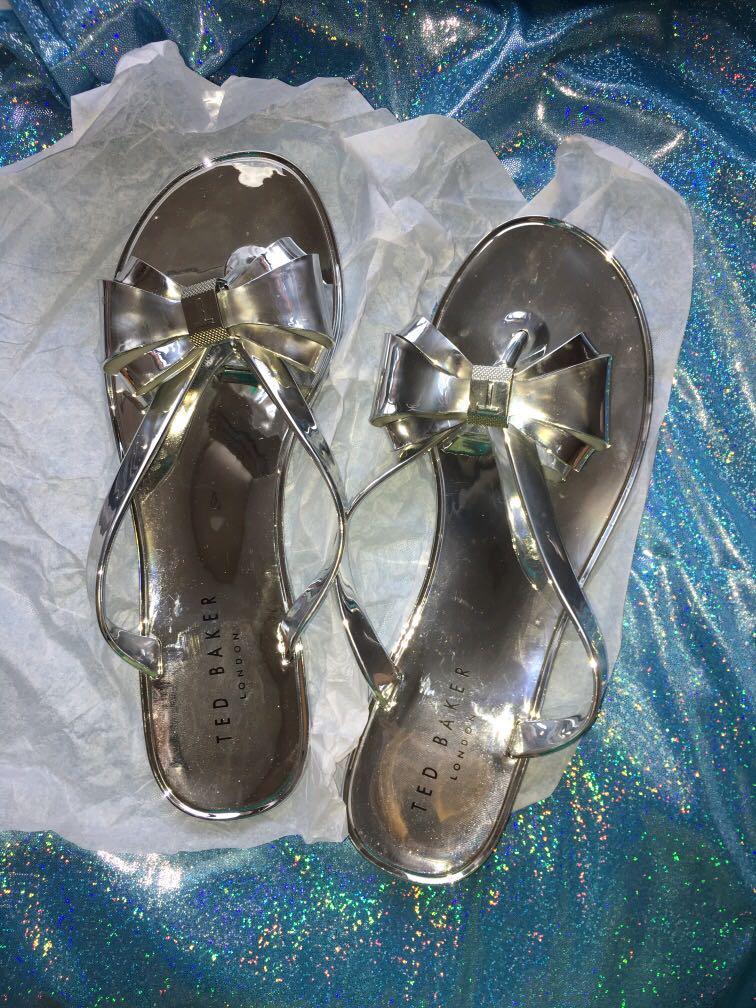 ted baker glamaar flip flops silver