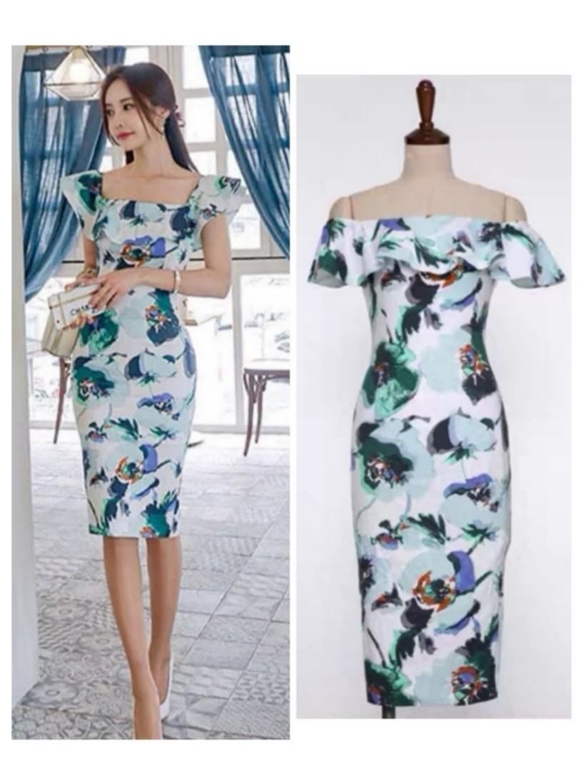 off shoulder body fit dress