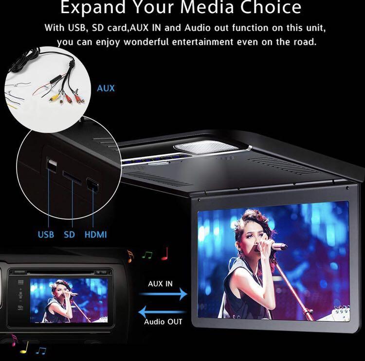 Flip Down TV for Car Overhead Monitor Roof Mount MP5 Video Player 13.3