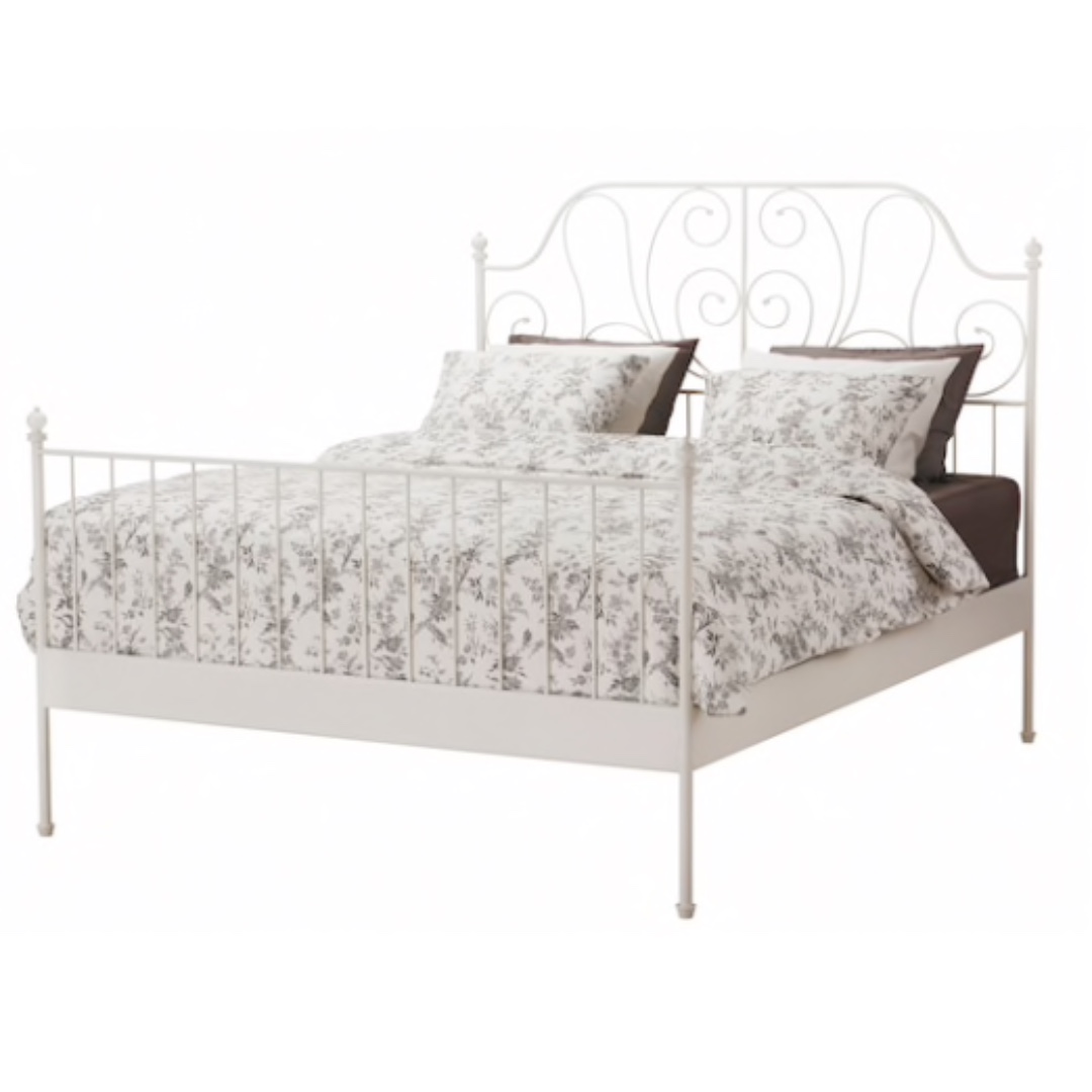 IKEA LEIRVIK Bed Frame + LUROY Bed Base + HAFSLO Mattress, Furniture