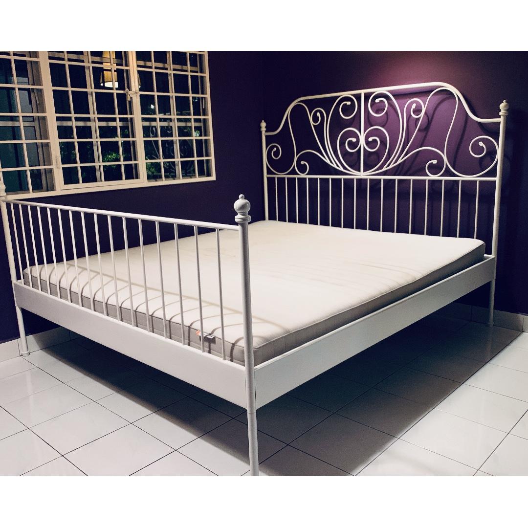IKEA LEIRVIK Bed Frame + LUROY Bed Base + HAFSLO Mattress, Furniture