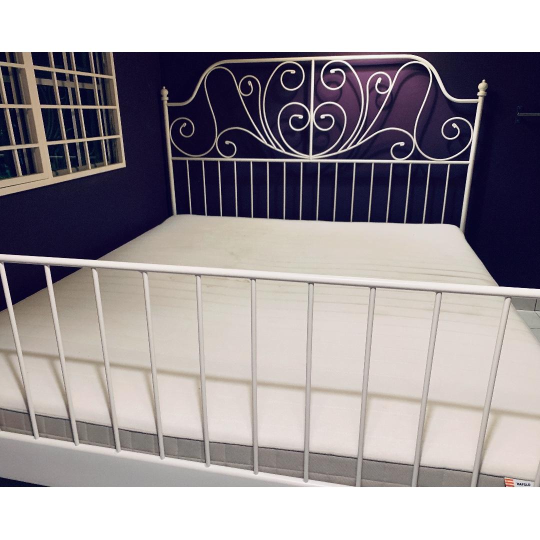 IKEA LEIRVIK Bed Frame + LUROY Bed Base + HAFSLO Mattress, Furniture