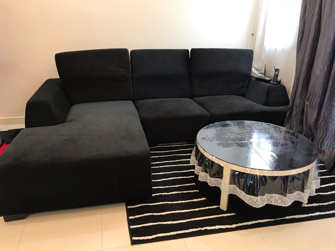 L Shape Sofa ( Black Colour ), Furniture & Home Living, Furniture, Sofas On  Carousell