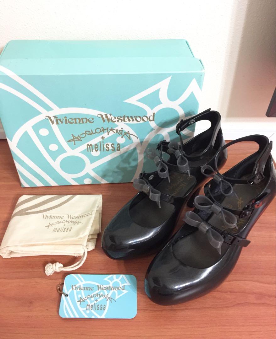 Like New Authentic Vivienne Westwood For Melissa Black Glitter 3 Strap Bow Heels Uk4 Eur37 Us6 Women S Fashion Shoes Heels On Carousell
