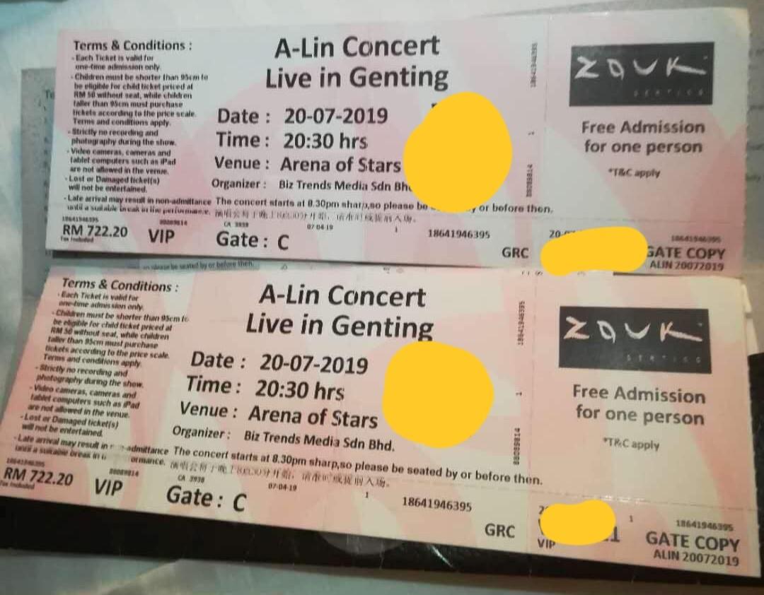 VIP Tickets ALIN Concert in Genting ALin 云顶演唱会, Tickets & Vouchers
