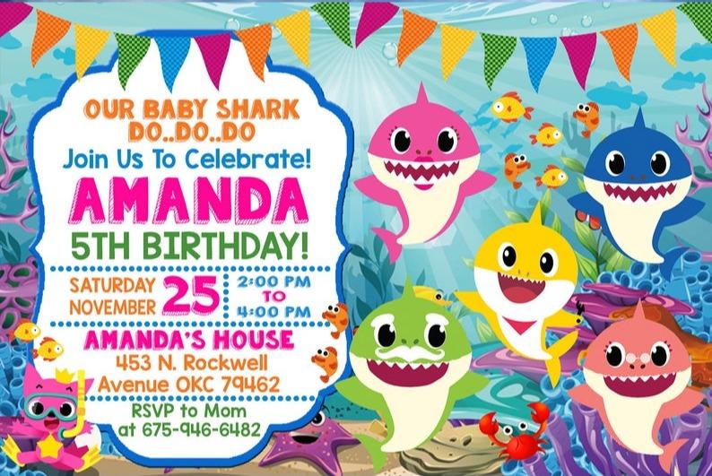 30 Pcs Baby Shark Invitation Baby Shark Birthday Baby Shark