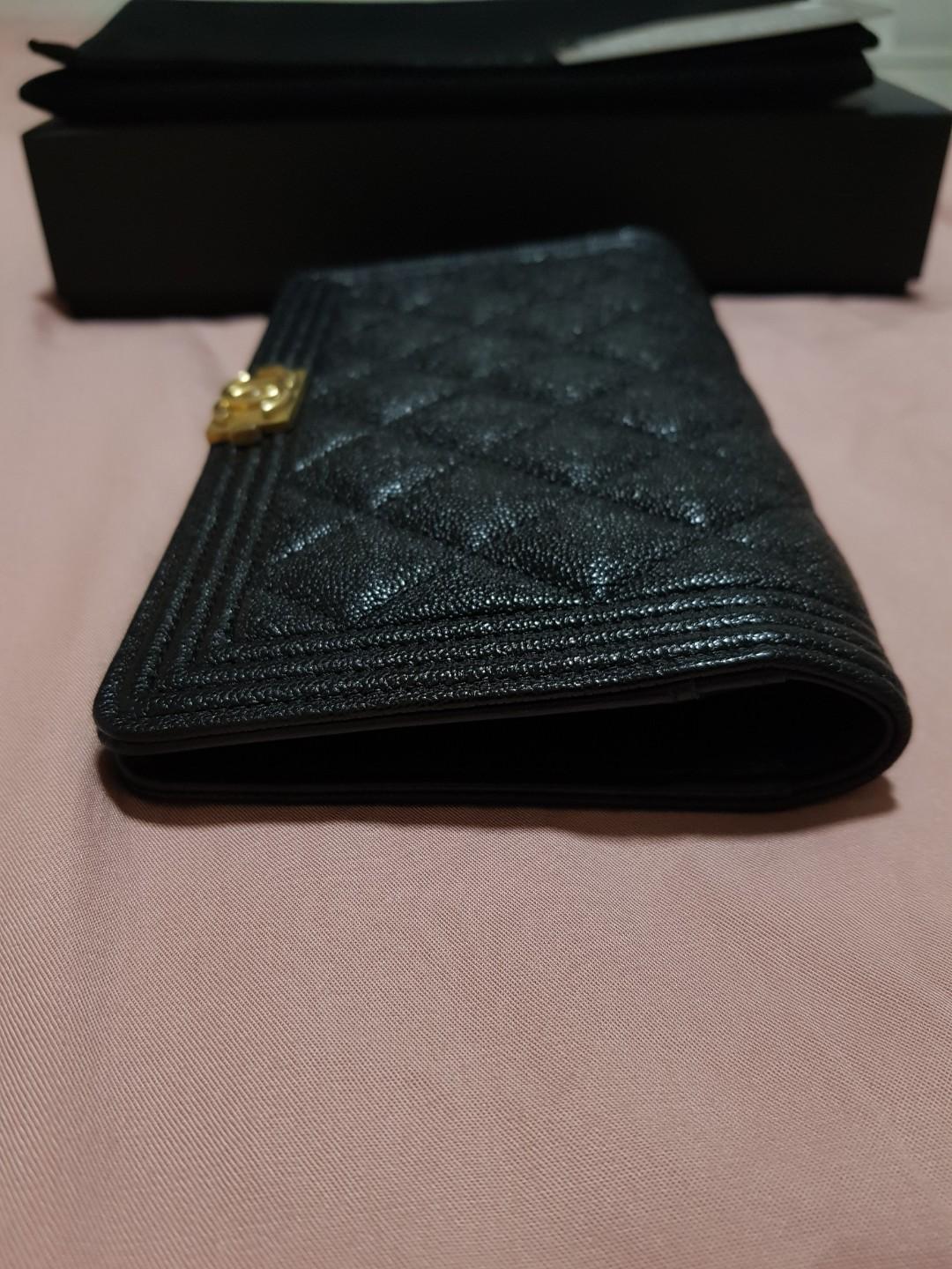 BOY CHANEL Long Flap Authentic wallet - Black with seasoned unique green  inner, Luxury, Bags & Wallets on Carousell