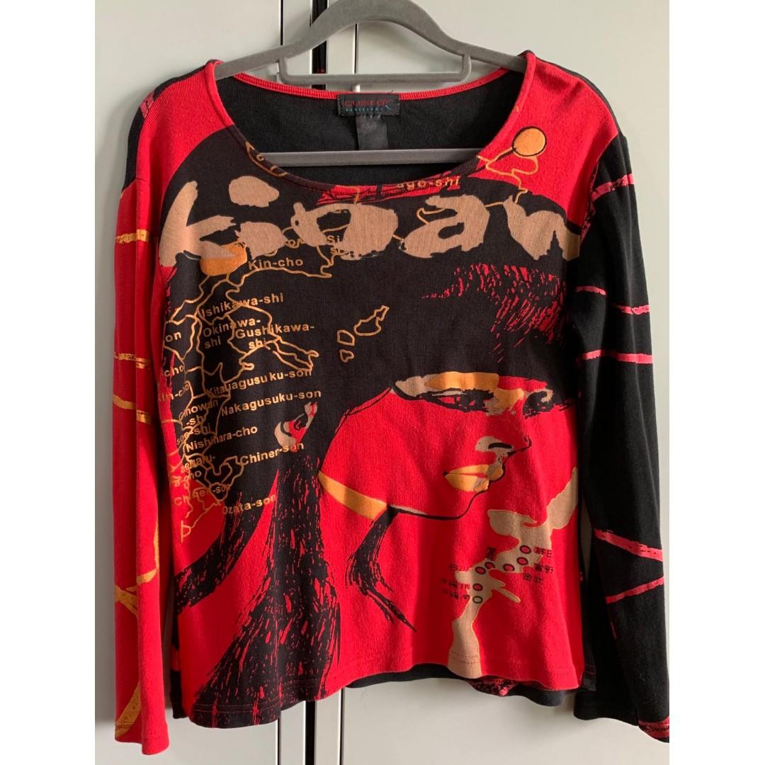 Custo Barcelona Red N Black Long Sleeves Cropped Top Like