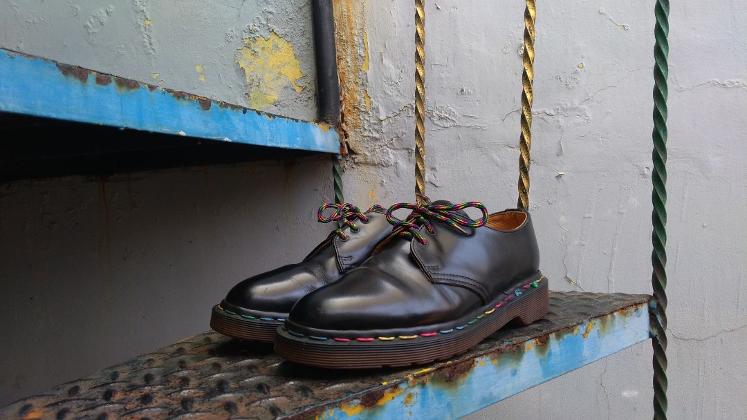 Dr Martens 1461 Rainbow Stitch Mie Fesyen Wanita Sepatu di