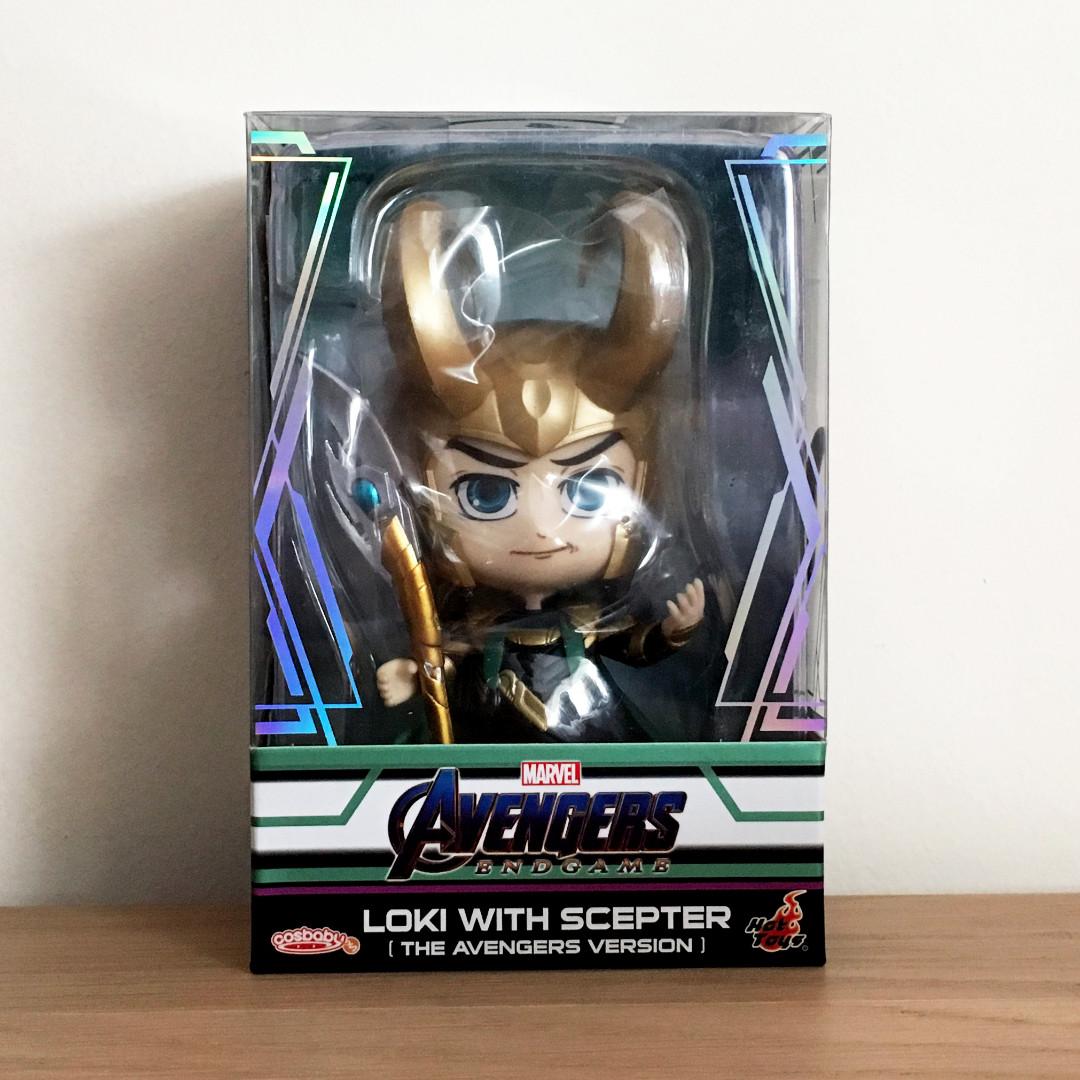HotToys Avengers Endgame Cosbaby Bobble-Head Loki Mind Gem Scepter HT Figure Toy 
