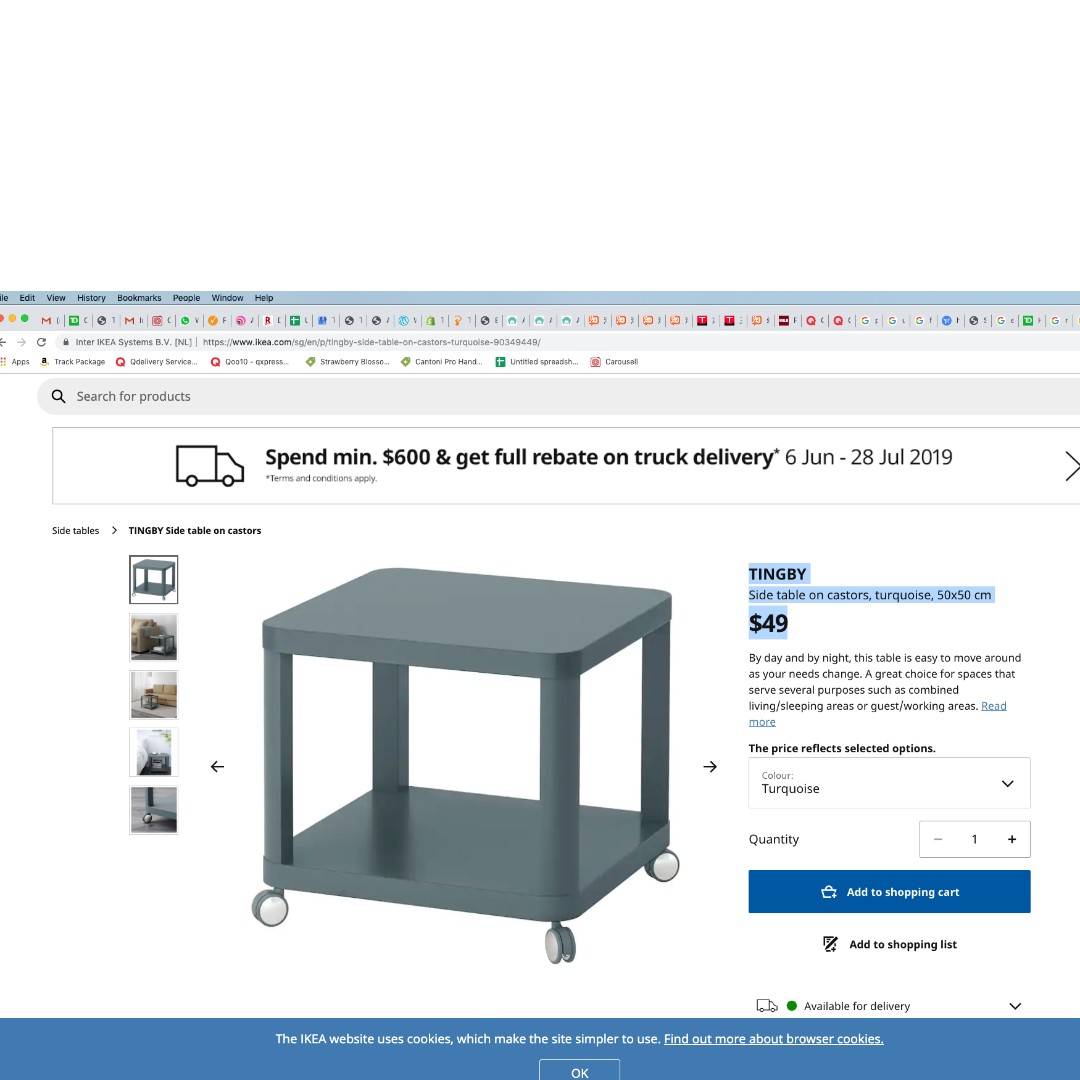 ikea tingby side table on castors turquoise 50x50 cm furniture home living furniture tables sets on carousell