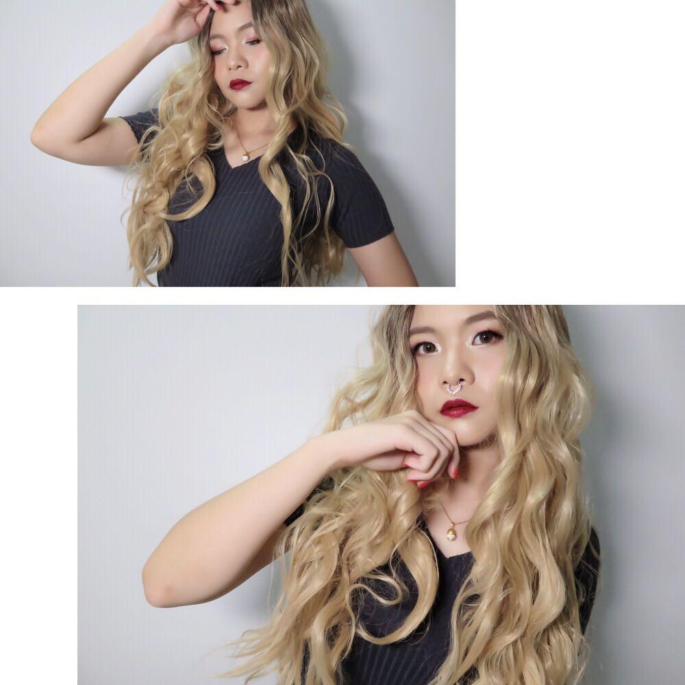 Instock Kylie Jenner Inspired Long Hair Wavy Ombre Blonde Wig