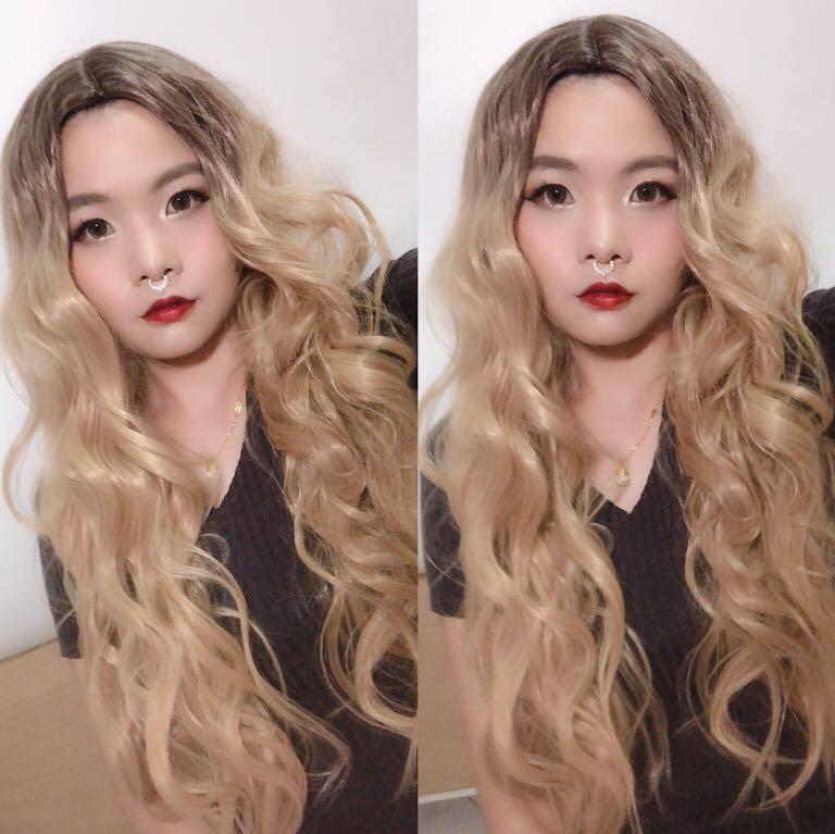 Instock Kylie Jenner Inspired Long Hair Wavy Ombre Blonde Wig