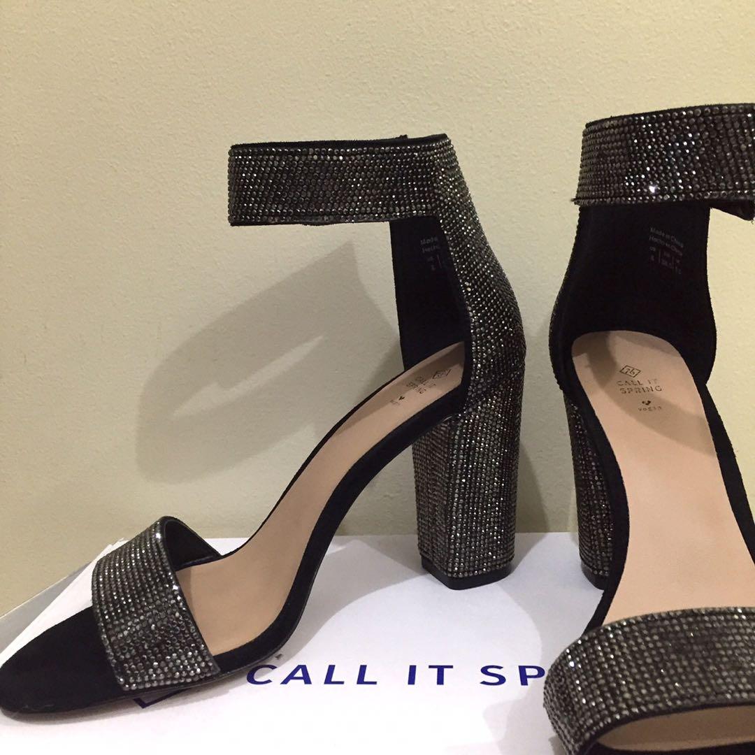 black sparkly block heel shoes