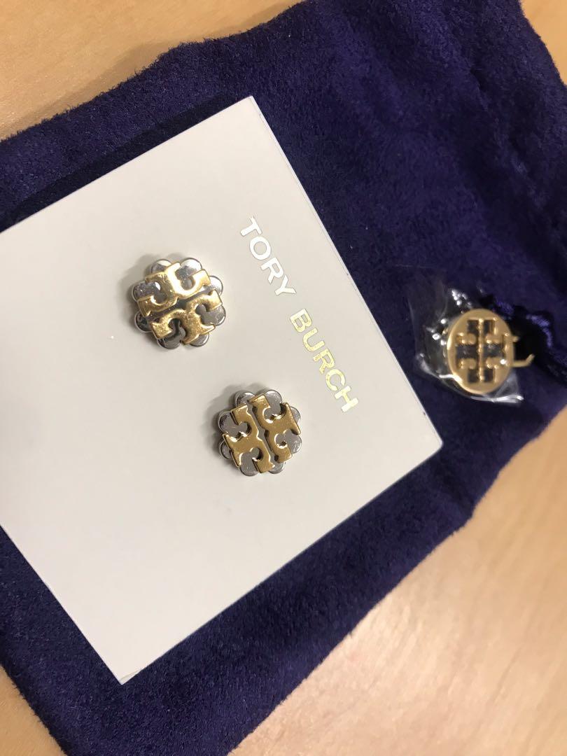 Tory Burch logo two tone stud earrings