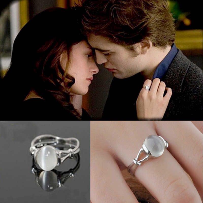ZRM Fashion Movies Charm Hollow Out Natural Opal Cat Eye Rings The Twilight  Bella Moonstone Jewelry