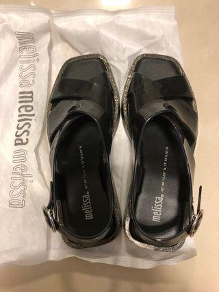 Melissa black glitter sandals US5