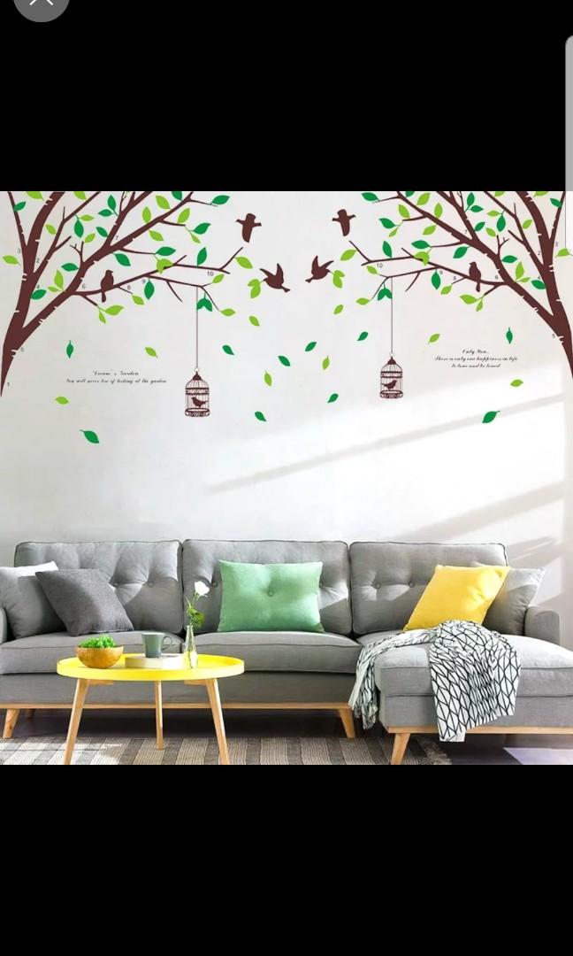2 In 1 Large Size Idyllic Branches Birds Wall Stickers