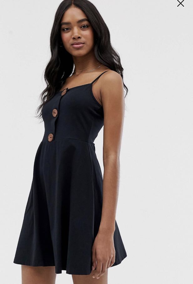 ASOS DESIGN mini button front square neck skater dress Women s Fashion Tops Sleeveless on Carousell