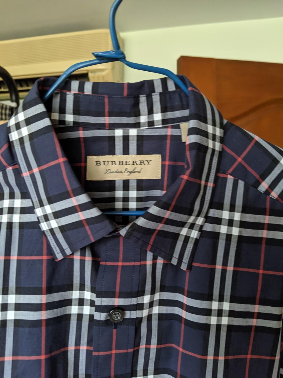 Burberry navy check shirt discount