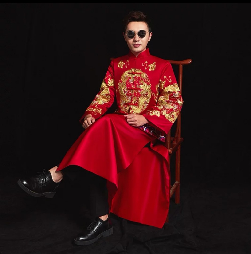 Chinese Wedding Traditional Costume Men, Men's Fashion, Tops & Sets, Formal  Shirts on Carousell