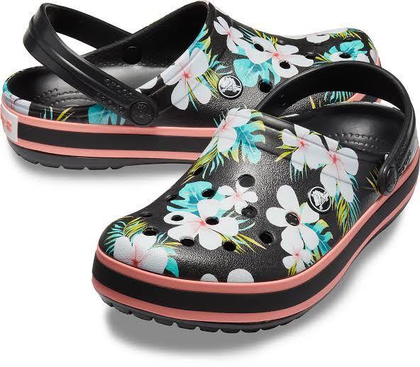 Black floral crocs sales