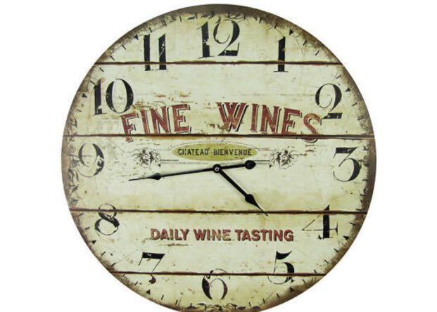 Large 23 Vintage Fine Wines Wood Clock Daily Tasting Huge Wine