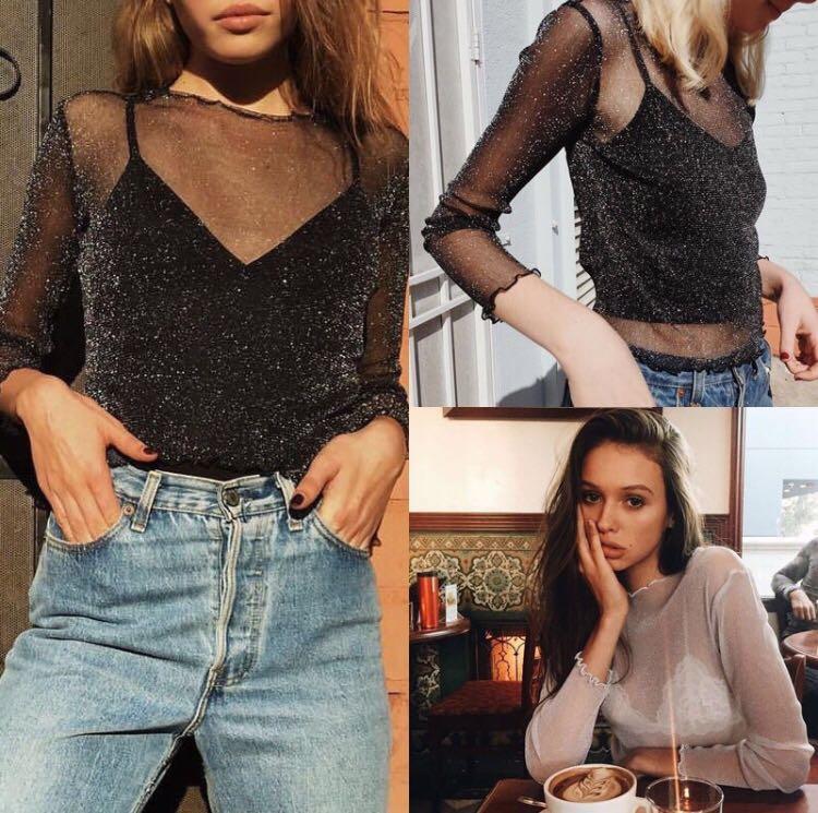 sparkly mesh long sleeve top