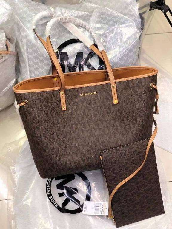 Michael Kors Jet Set Travel Large Drawstring Tote Signature Brown Acron,  Women's Fashion, Bags & Wallets, Cross-body Bags on Carousell