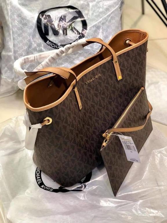 Michael Kors Jet Set Travel Large Drawstring Tote Signature Brown Acron,  Women's Fashion, Bags & Wallets, Cross-body Bags on Carousell