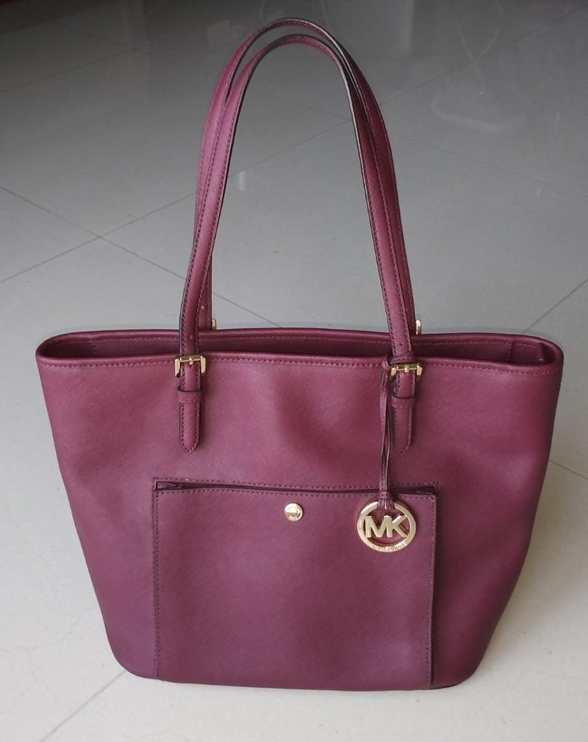 plum leather tote bag