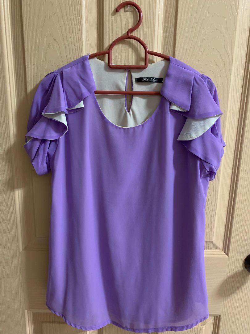purple flowy sleeved top, Women's 