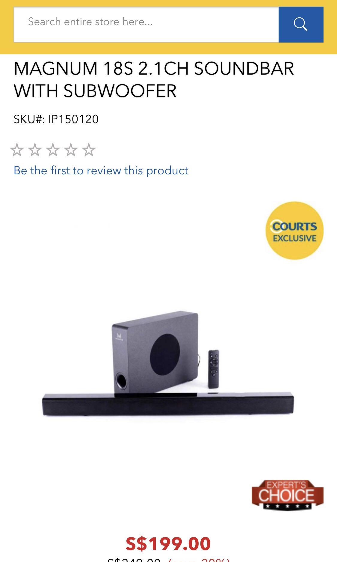 Magnum 18s 2.1CH Bluetooth Soundbar with Subwoofer