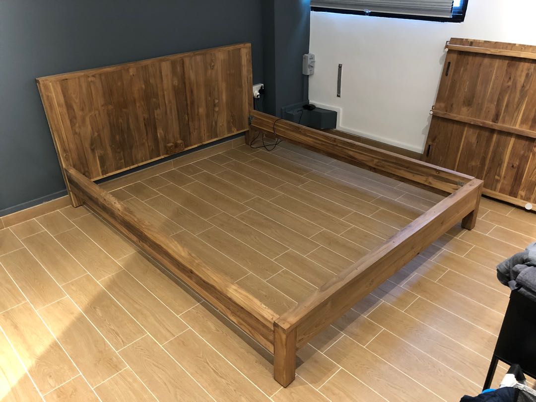 Solid Teak Wood Bed Frame For Repair Or Repurposing