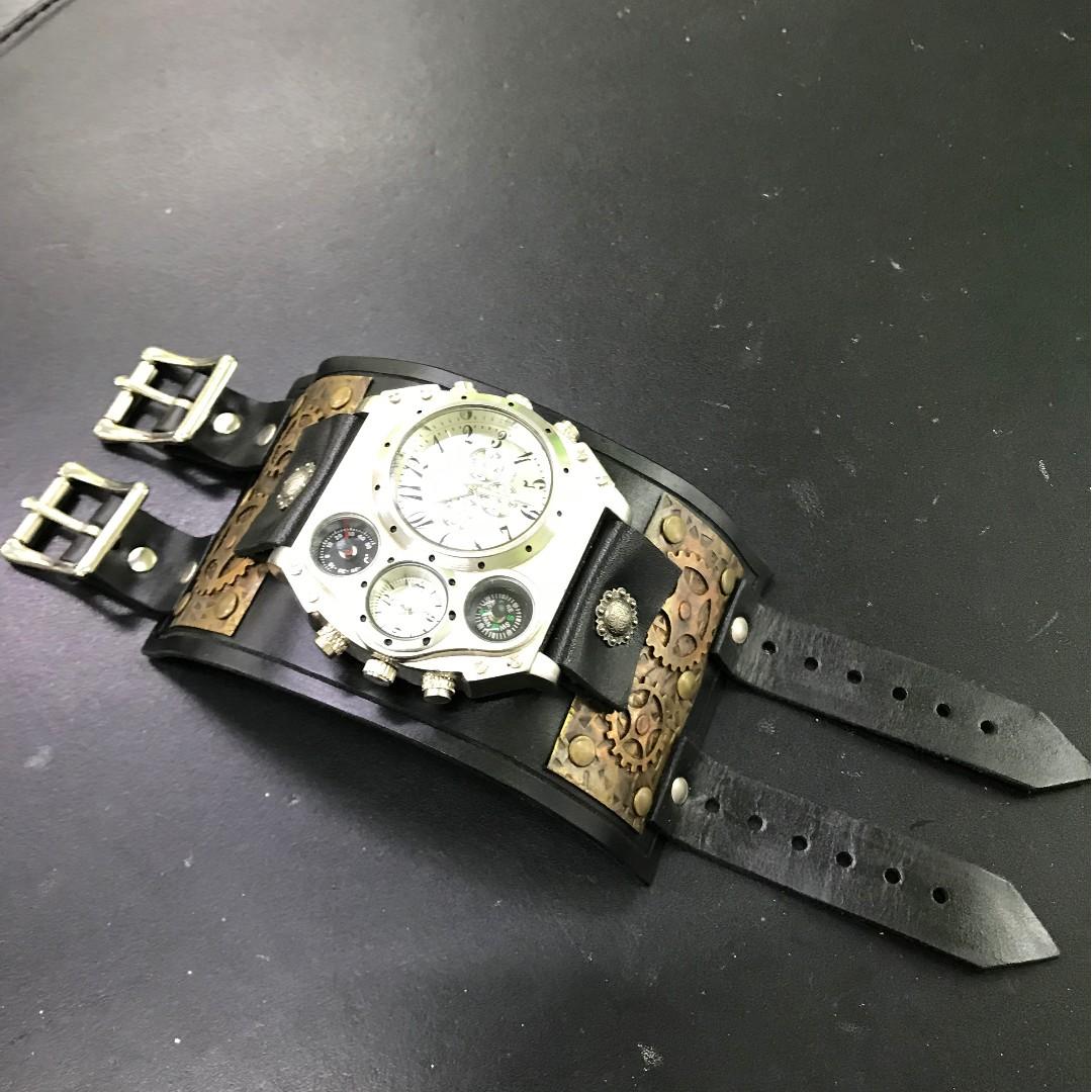 Mens leather cuff watches for top sale