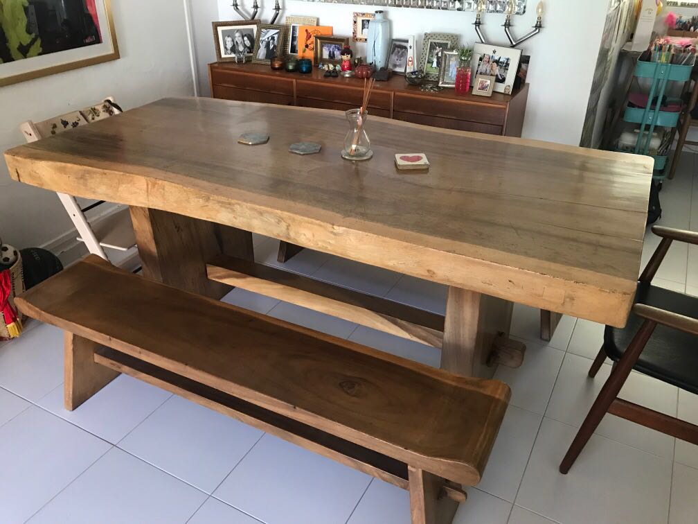 Suar Wood Dining Table With Two Benches Furniture Tables Chairs On Carousell