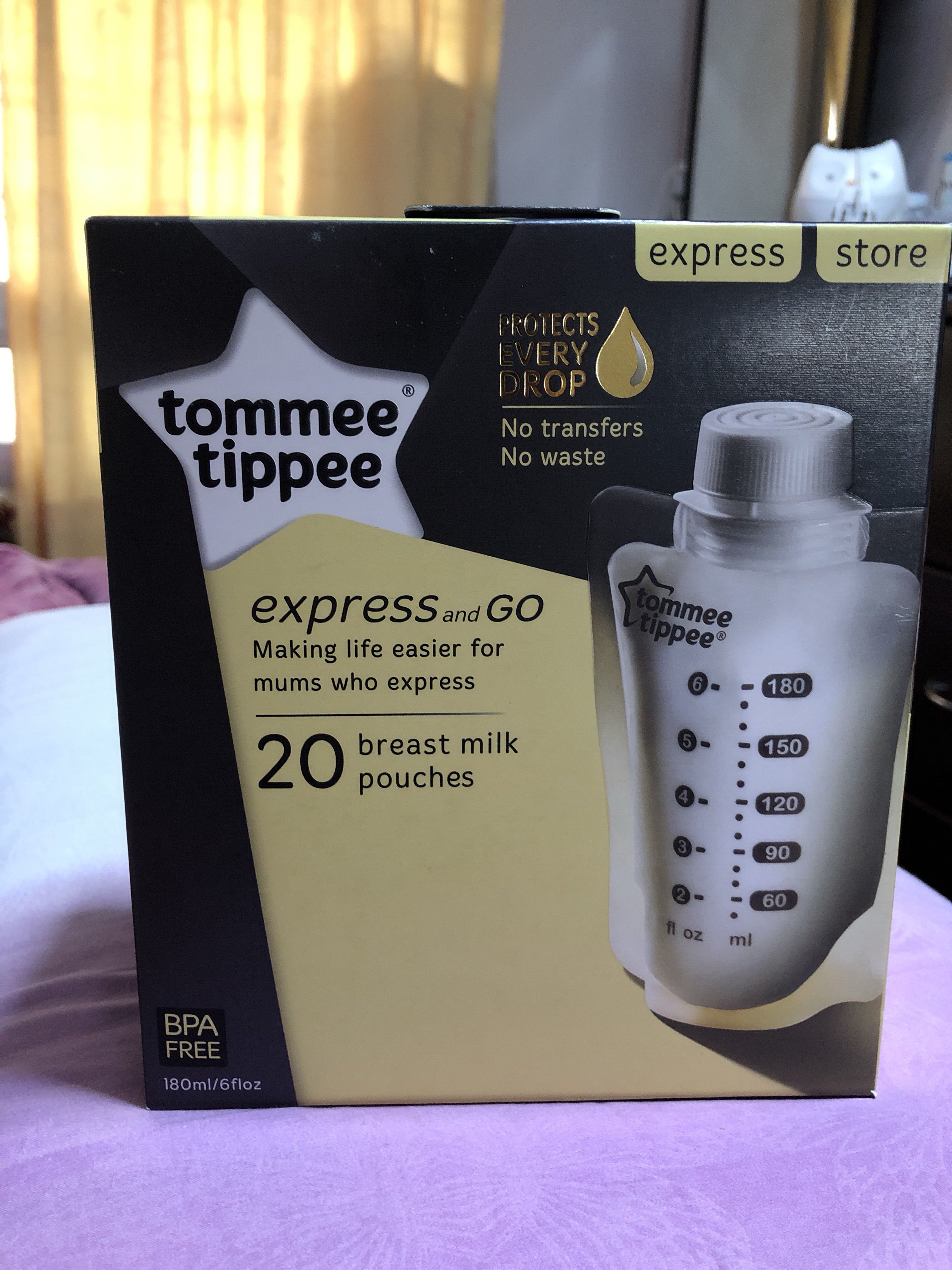 Tommee Tippee Express and Go Milk Pouches and pump adapter, Babies