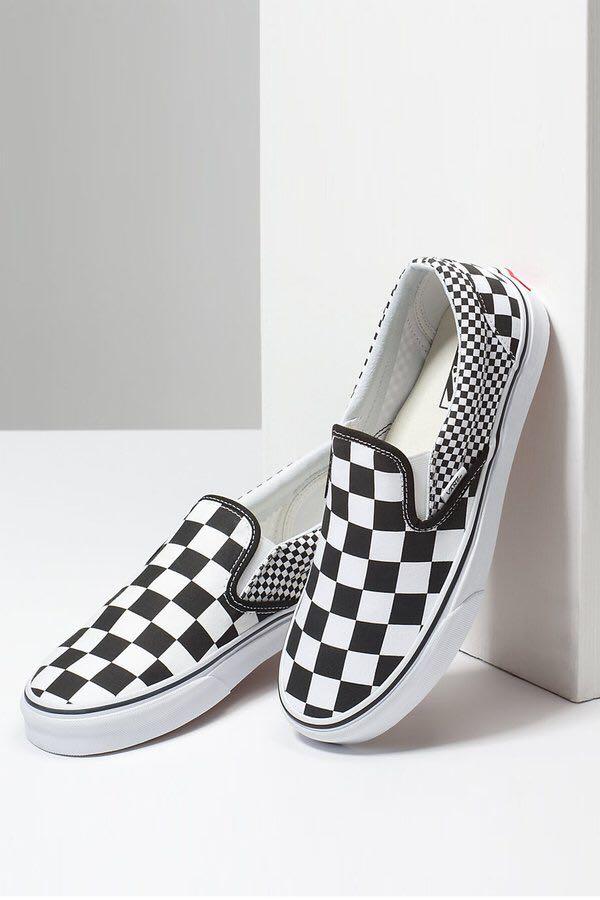 Mixed checkerboard vans slip ons clearance