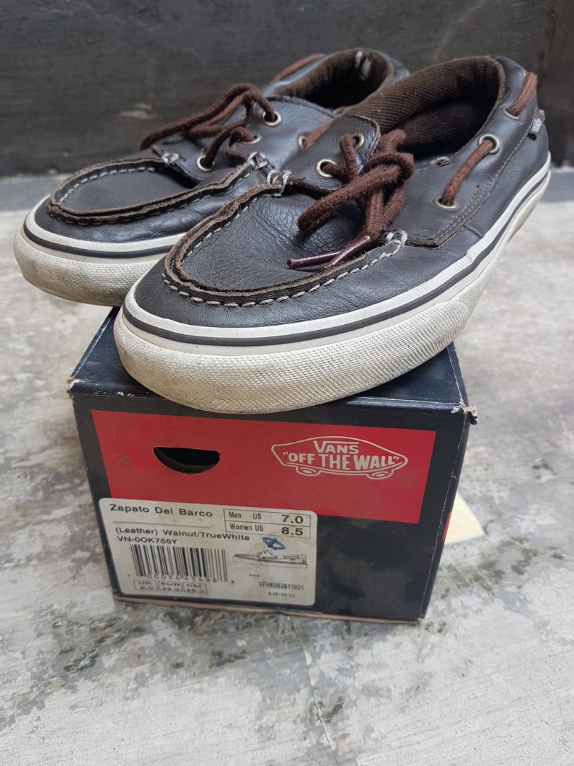 Vans Zapato Del Barco Leather walnut size 7US, Fesyen Pria, Sepatu ,  Sneakers di Carousell