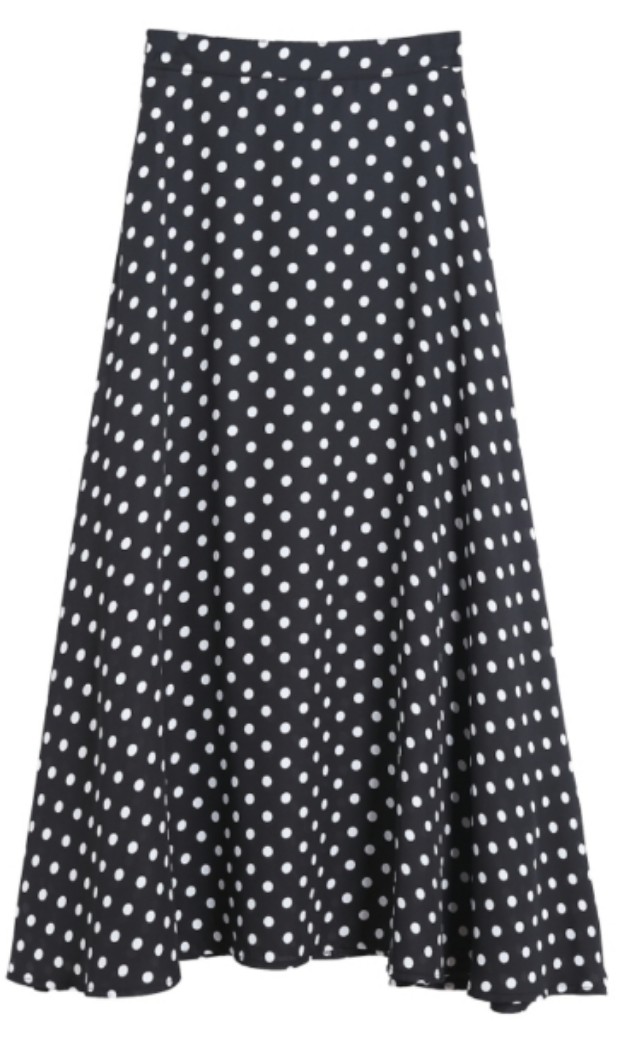 black and white polka dot maxi skirt