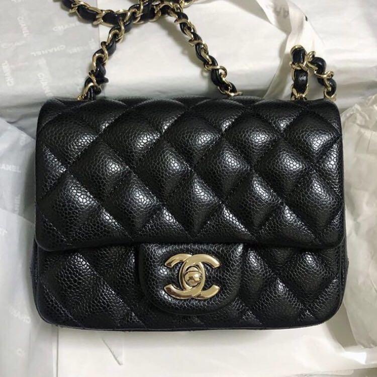 Chanel square discount mini black caviar